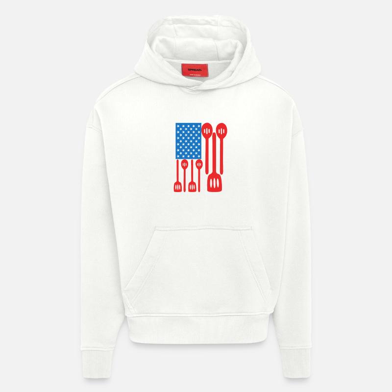 Chef Drapeau des États-Unis - Sweat à capuche bio épais oversize fabriqué en UE - OFF WHITE