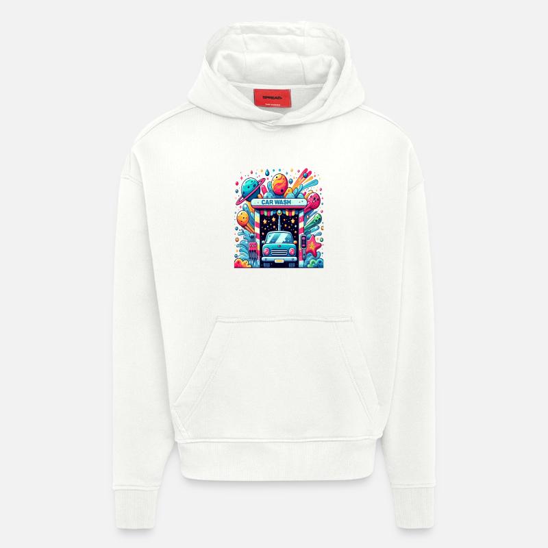 Style comique de lave-auto - Sweat à capuche bio épais oversize fabriqué en UE - OFF WHITE