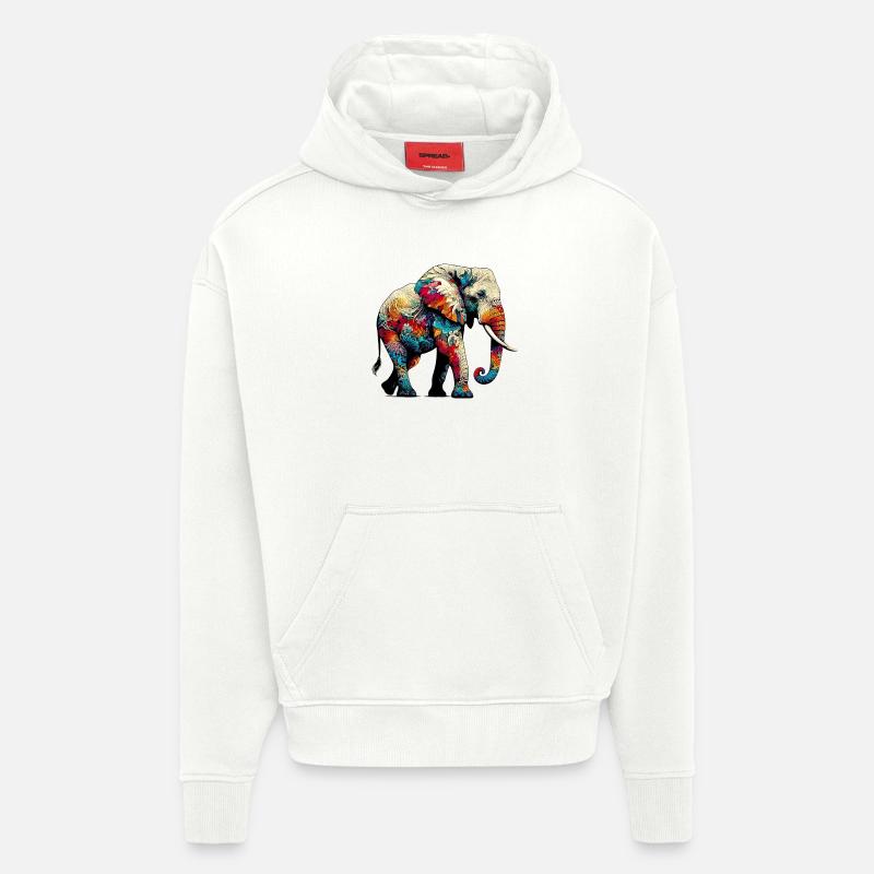 Éléphant - Sweat à capuche bio épais oversize fabriqué en UE - OFF WHITE