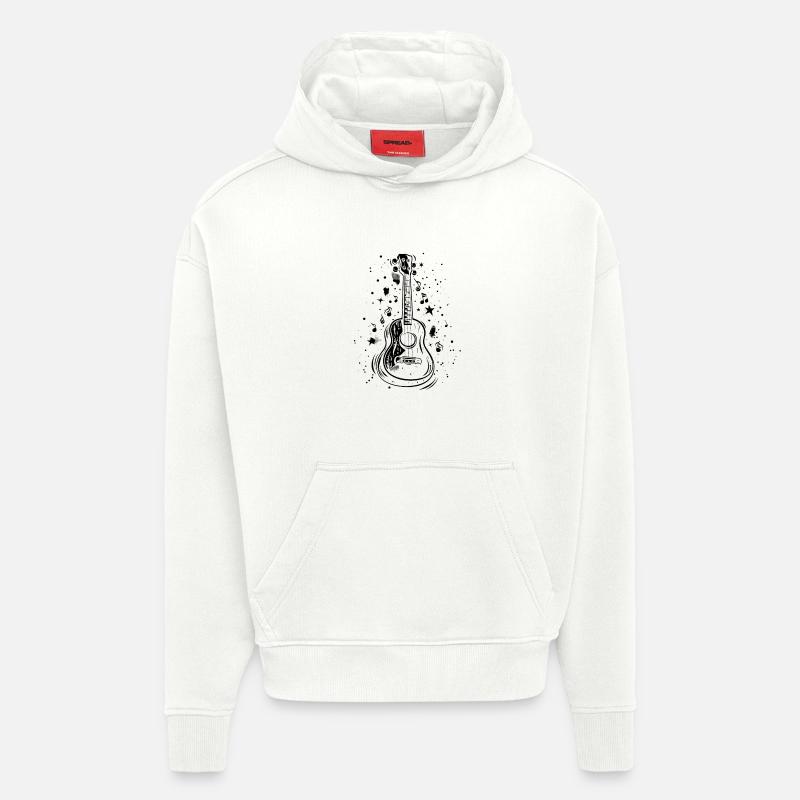 Dessin de ukulélé - Sweat à capuche bio épais oversize fabriqué en UE - OFF WHITE