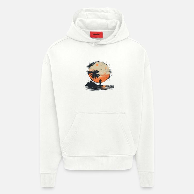 Graphique de pêche - Sweat à capuche bio épais oversize fabriqué en UE - OFF WHITE