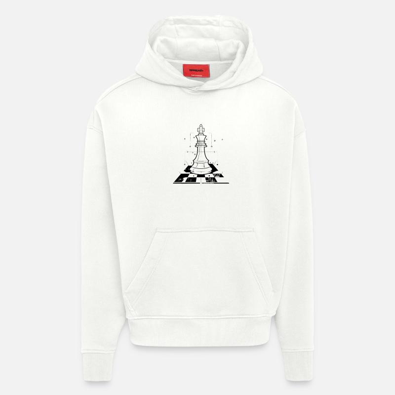 Dessin de pièces d’échecs - Sweat à capuche bio épais oversize fabriqué en UE - OFF WHITE