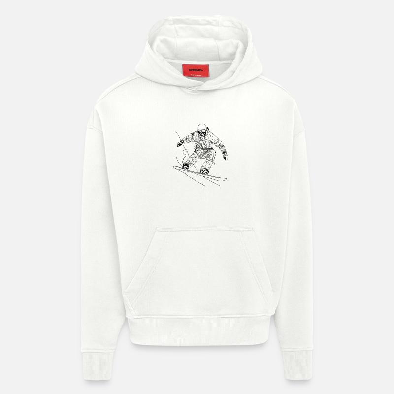 Dessin au trait du snowboarder - Sweat à capuche bio épais oversize fabriqué en UE - OFF WHITE