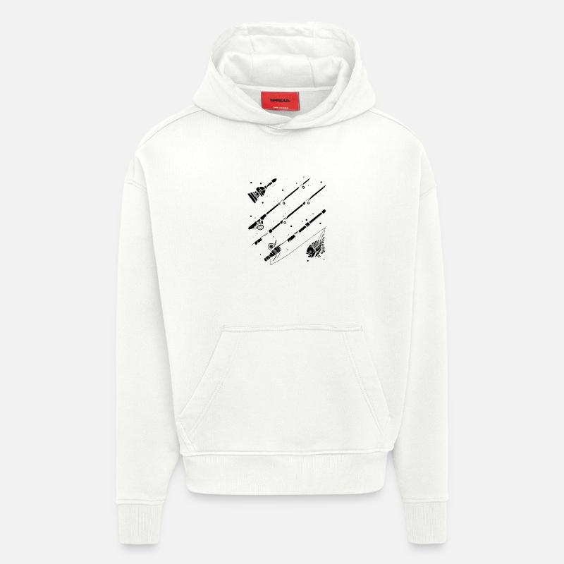 Graphique de pêche - Sweat à capuche bio épais oversize fabriqué en UE - OFF WHITE
