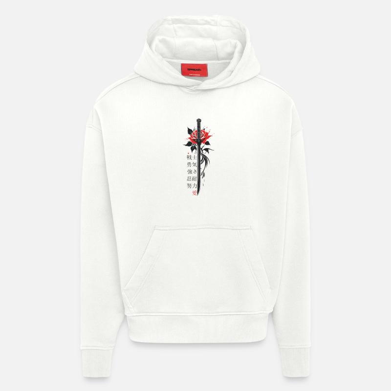 Japon Personnages Épée Rose Esthétique - Sweat à capuche bio épais oversize fabriqué en UE - OFF WHITE