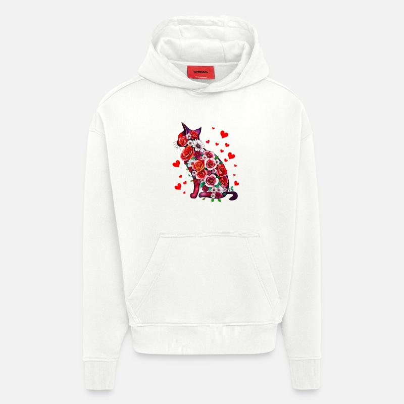 Fleurs Chat - Sweat à capuche bio épais oversize fabriqué en UE - OFF WHITE