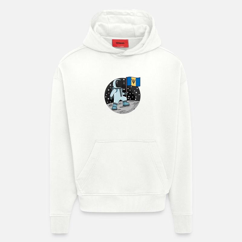 Drapeau astronaute Barbade - Sweat à capuche bio épais oversize fabriqué en UE - OFF WHITE