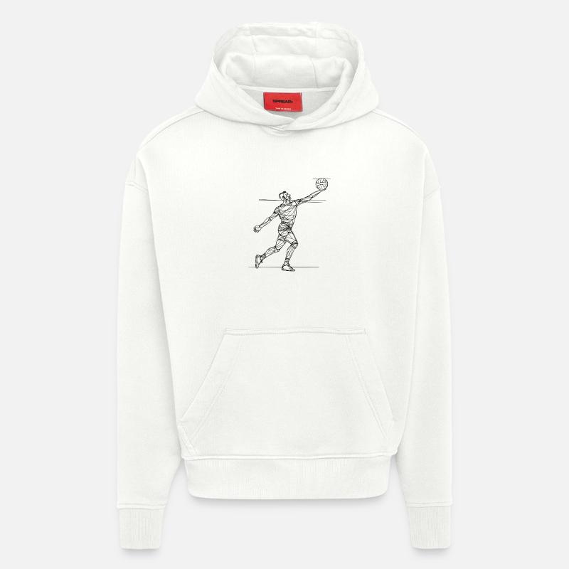 Dessin d’un joueur de volley-ball - Sweat à capuche bio épais oversize fabriqué en UE - OFF WHITE