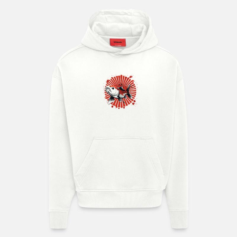 Graffiti de poisson - Sweat à capuche bio épais oversize fabriqué en UE - OFF WHITE