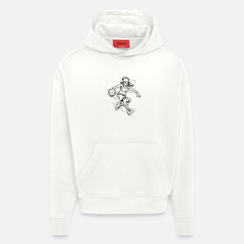 Dessin de joueur de basket-ball - Sweat à capuche bio épais oversize fabriqué en UE - OFF WHITE