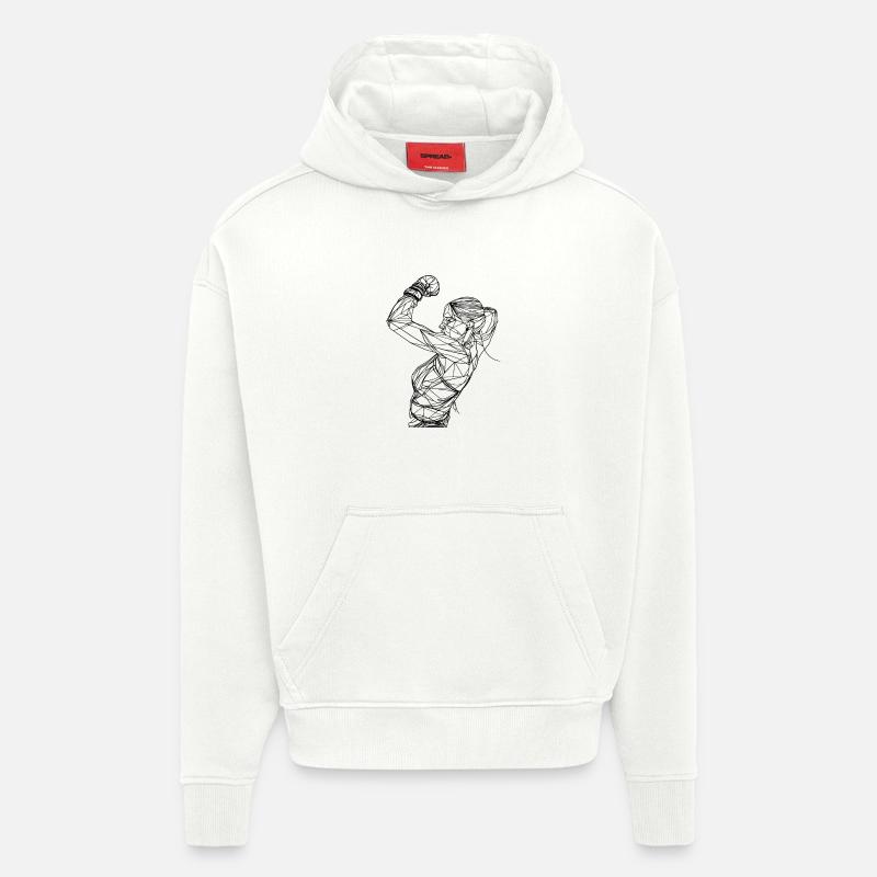 Dessin au trait de boxeuse féminine - Sweat à capuche bio épais oversize fabriqué en UE - OFF WHITE