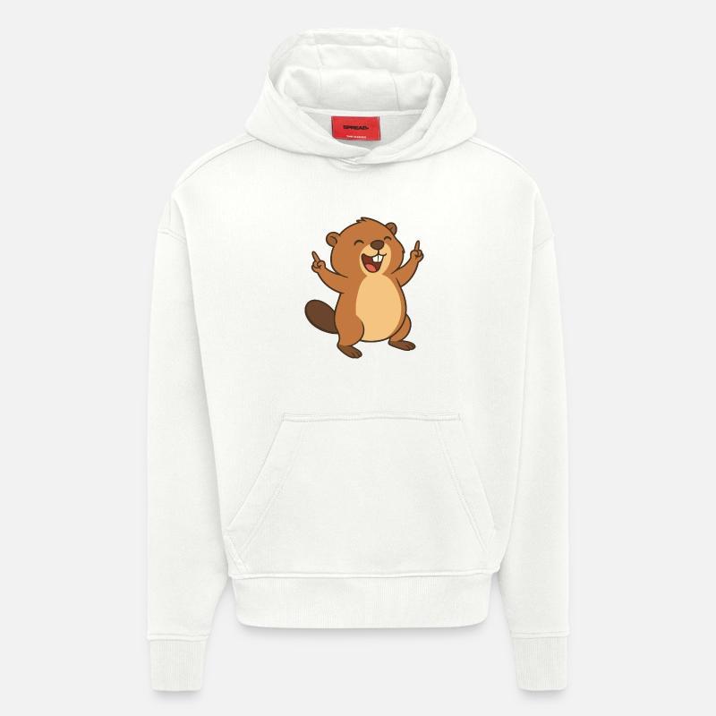 Plaisir joyeux du castor - Sweat à capuche bio épais oversize fabriqué en UE - OFF WHITE