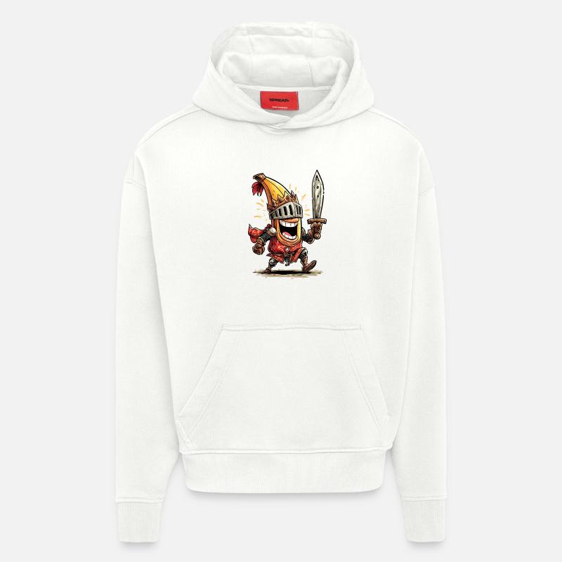 Chevalier comique avec épée et casque - Sweat à capuche bio épais oversize fabriqué en UE - OFF WHITE