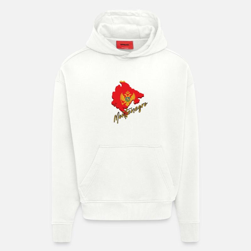 Carte du Monténégro, drapeau du Monténégro - Sweat à capuche bio épais oversize fabriqué en UE - OFF WHITE