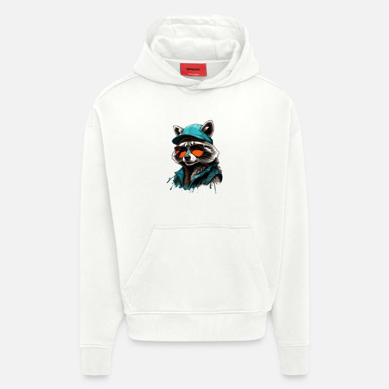 Cooler Waschbär mit Sonnenbrille und Cap - Hoodie- made by SPREAD - OFF WHITE