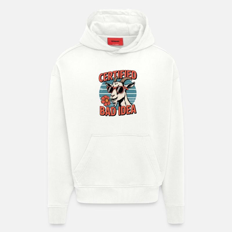 Chèvre certifiée Bad Idea - Sweat à capuche bio épais oversize fabriqué en UE - OFF WHITE