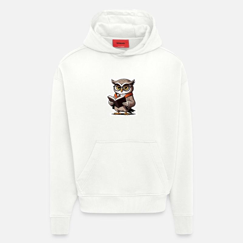 Eule mit Brille und Buch - Hoodie- made by SPREAD  - OFF WHITE