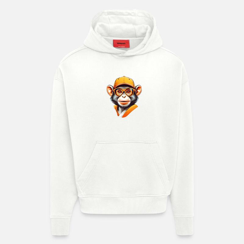 Singe cool avec casquette et lunettes - Sweat à capuche bio épais oversize fabriqué en UE - OFF WHITE