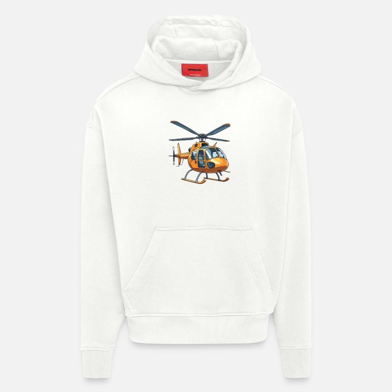 Conception graphique de bande dessinée d'hélicoptère - Sweat à capuche bio épais oversize fabriqué en UE - OFF WHITE