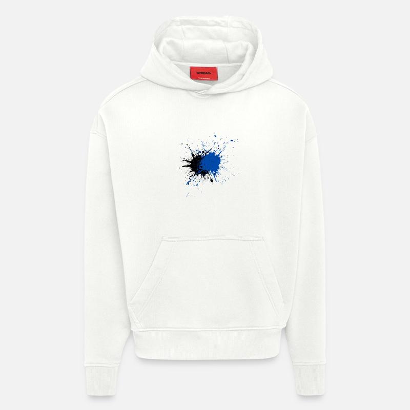 Impression créative d’éclaboussures de peinture bleue - Sweat à capuche bio épais oversize fabriqué en UE - OFF WHITE