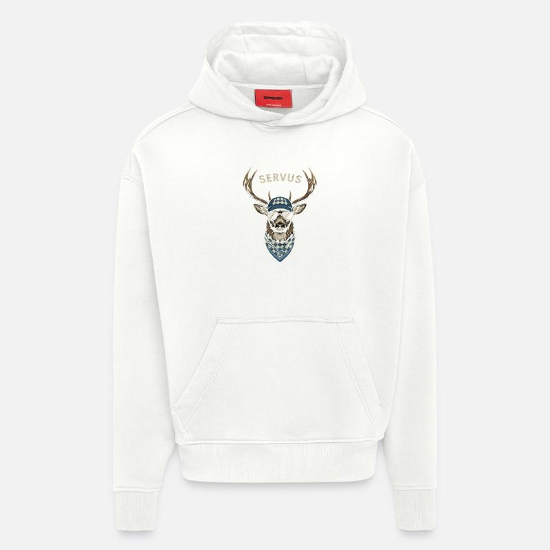 Alpen Hirsch Servus Hirschgeantler Tracht Oktober - Sweat à capuche bio épais oversize fabriqué en UE - OFF WHITE