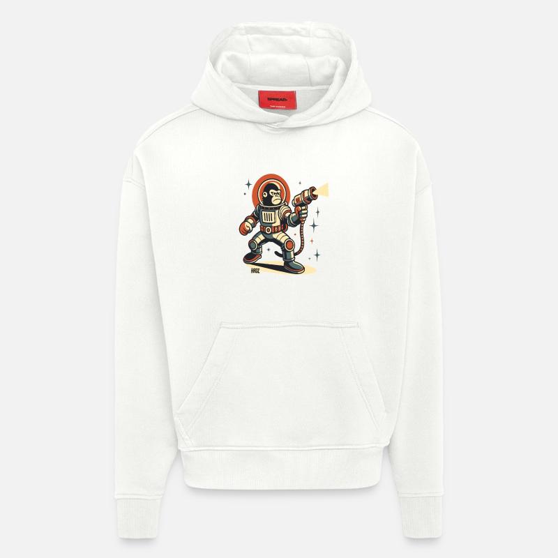 Space Monkey astronaute Blaster laser - Sweat à capuche bio épais oversize fabriqué en UE - OFF WHITE