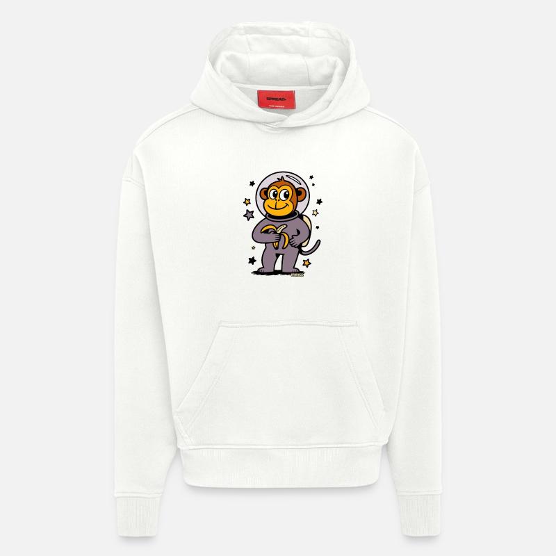 Fusées singe astronaute avec banane - Sweat à capuche bio épais oversize fabriqué en UE - OFF WHITE