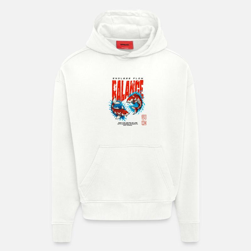 Poisson Koi - Équilibre - Sweat à capuche bio épais oversize fabriqué en UE - OFF WHITE