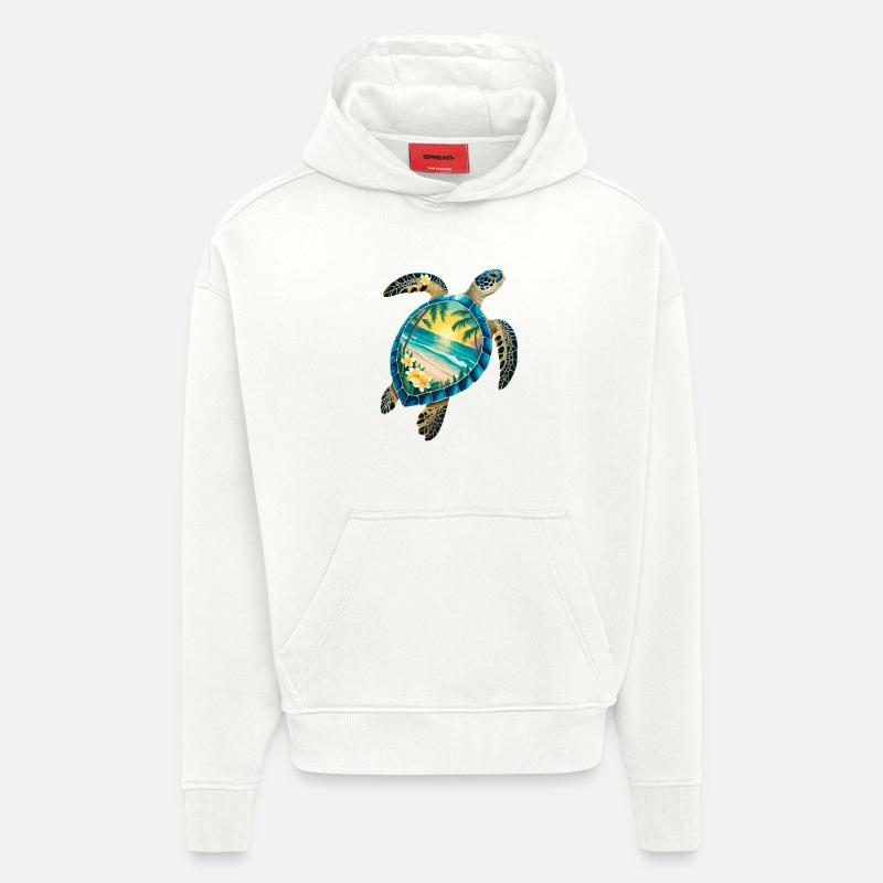 Turtle Waves Surf Turtle Surfer Turtles - Sweat à capuche bio épais oversize fabriqué en UE - OFF WHITE