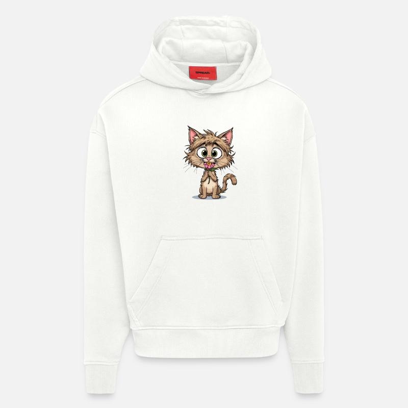 Chaton avec fleur - Sweat à capuche bio épais oversize fabriqué en UE - OFF WHITE