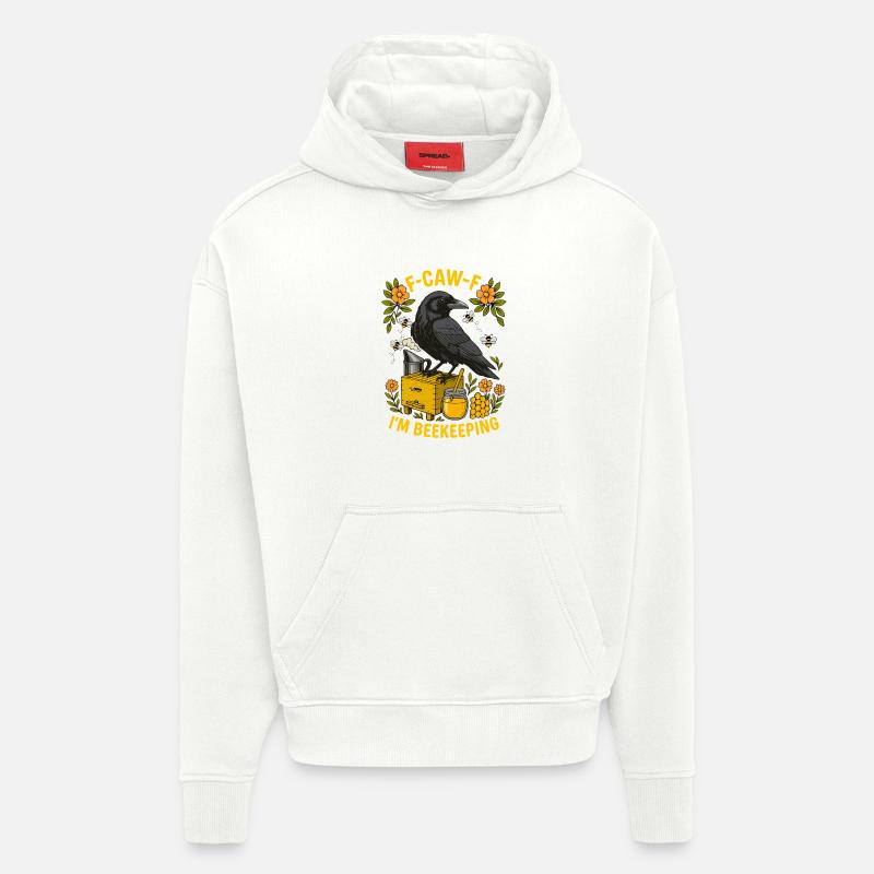 F-Caw-F corbeau drôle - Sweat à capuche bio épais oversize fabriqué en UE - OFF WHITE