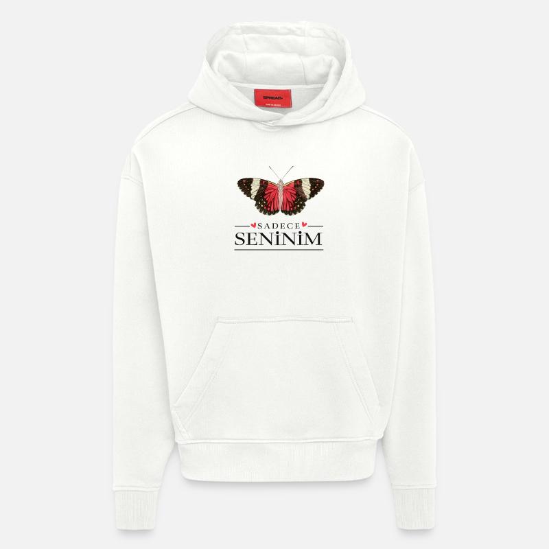 Conception créative de papillons – Sadece Seninim - Sweat à capuche bio épais oversize fabriqué en UE - OFF WHITE