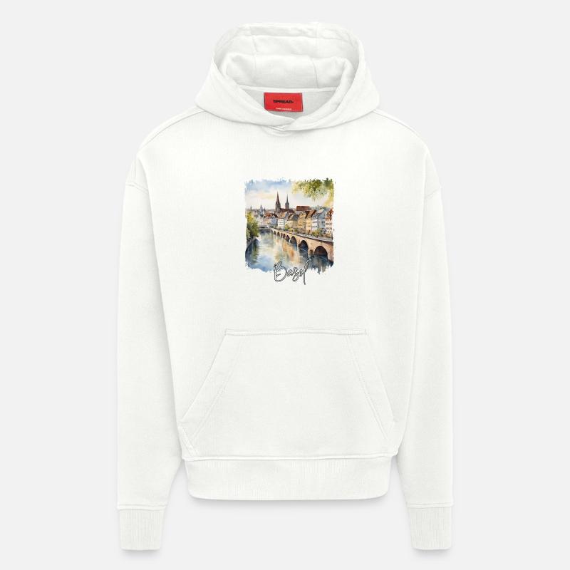 Basel Aquarell, Basel Schweiz - Hoodie- made by SPREAD  - OFF WHITE