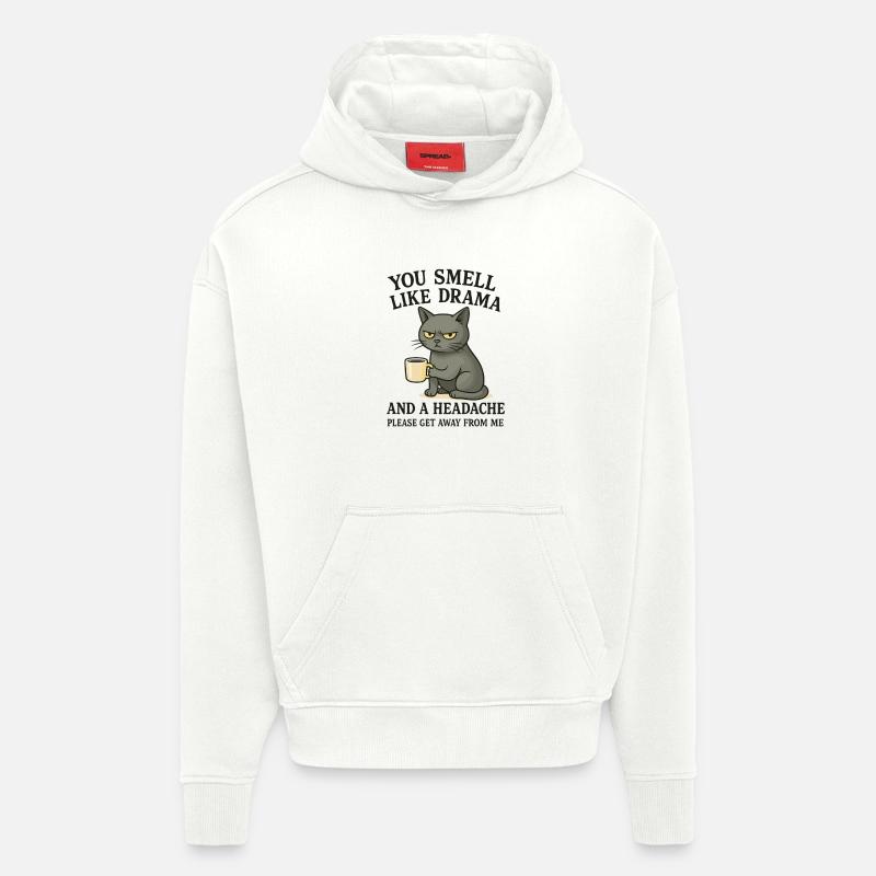 Grimmige Katze mit Kaffee Spruch - Hoodie- made by SPREAD  - OFF WHITE