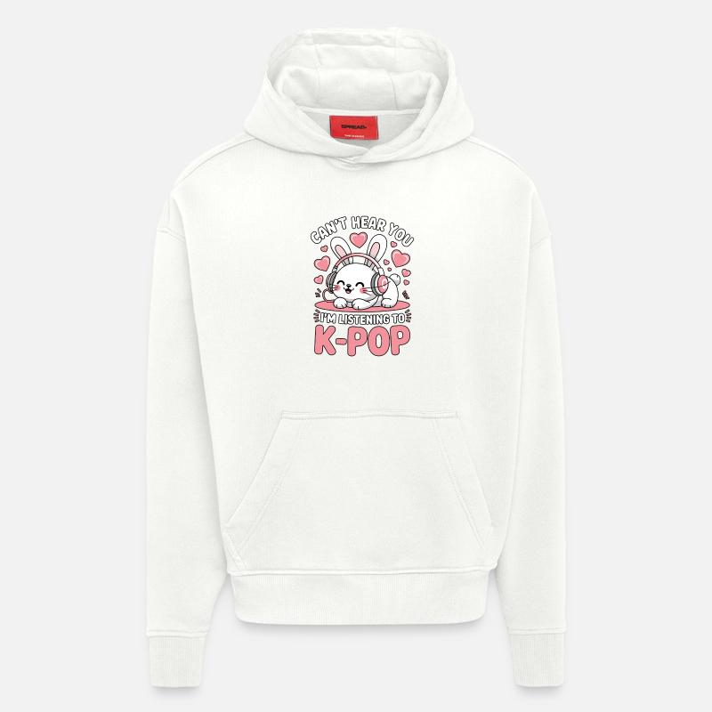 Lapin K-Pop avec écouteurs - Sweat à capuche bio épais oversize fabriqué en UE - OFF WHITE