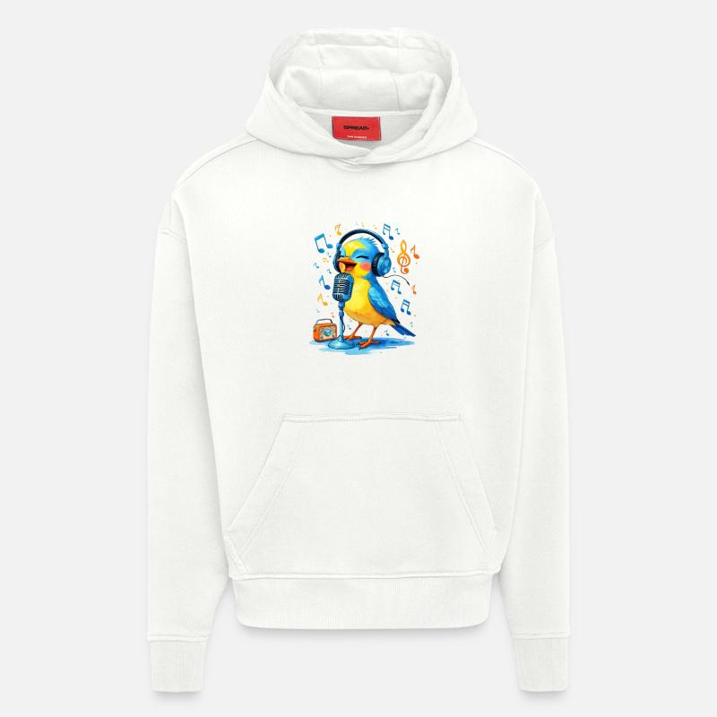 Karaoke Vogel mit Kopfhörern - Hoodie- made by SPREAD  - OFF WHITE