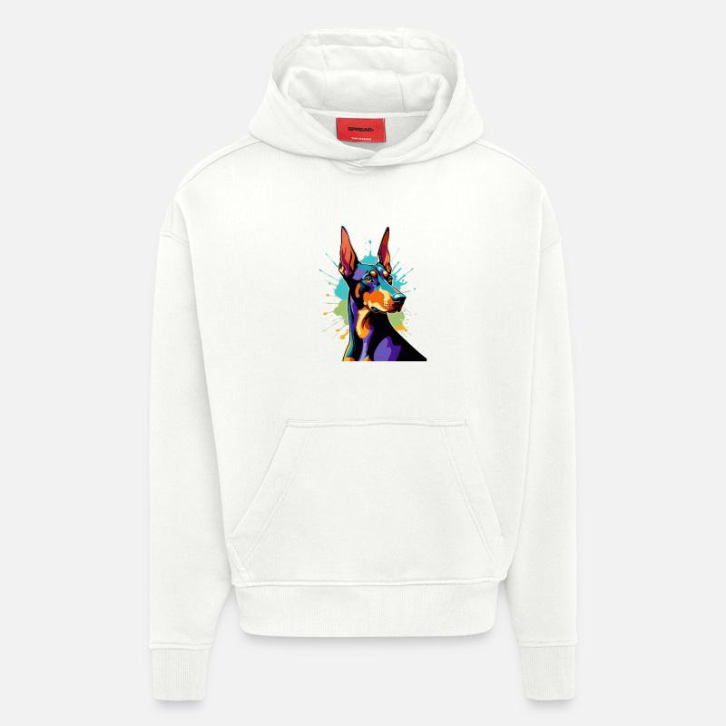 Explosion de couleurs Doberman - Sweat à capuche bio épais oversize fabriqué en UE - OFF WHITE