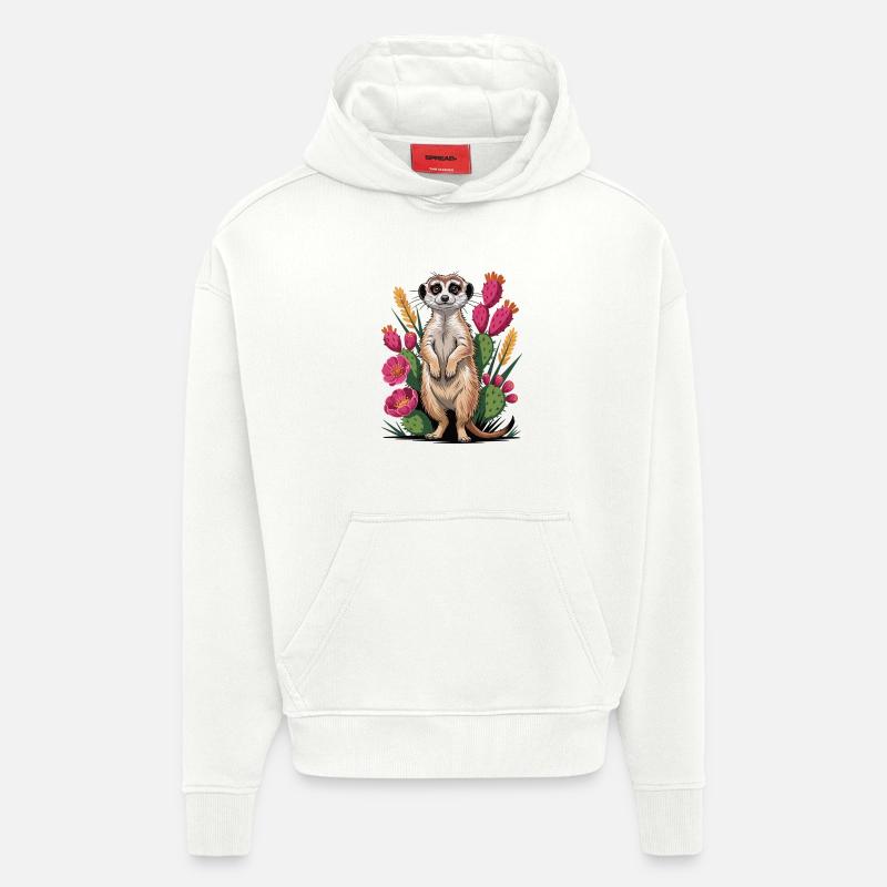 Suricate mignon entre cactus - Sweat à capuche bio épais oversize fabriqué en UE - OFF WHITE