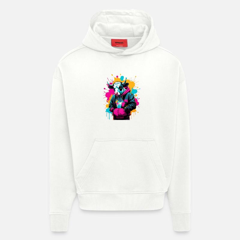 Vache graffiti en sweat à capuche - Sweat à capuche bio épais oversize fabriqué en UE - OFF WHITE
