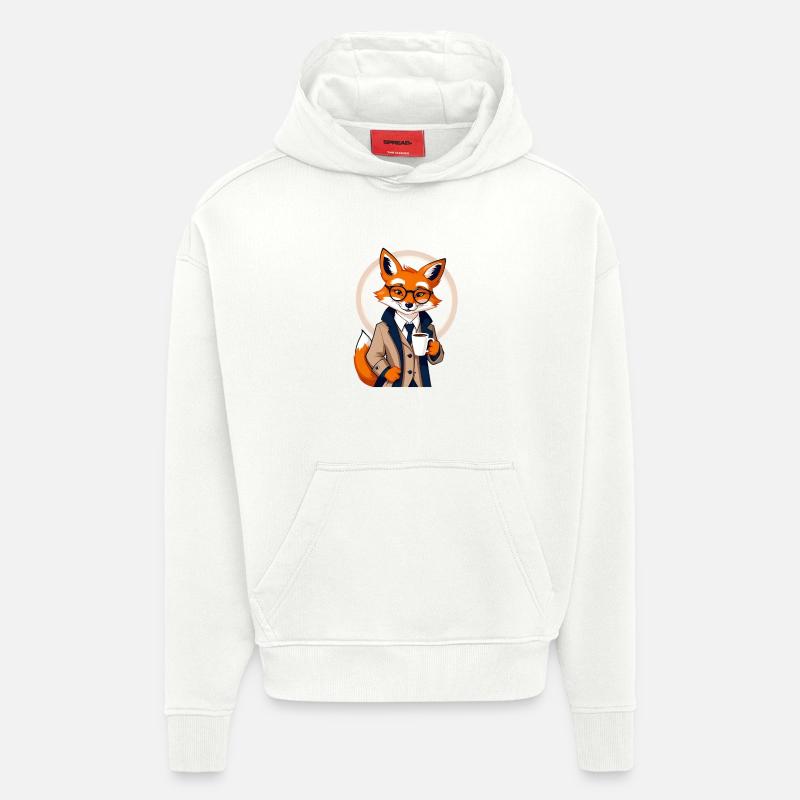 Fuchs im Anzug mit Kaffee - Hoodie- made by SPREAD  - OFF WHITE