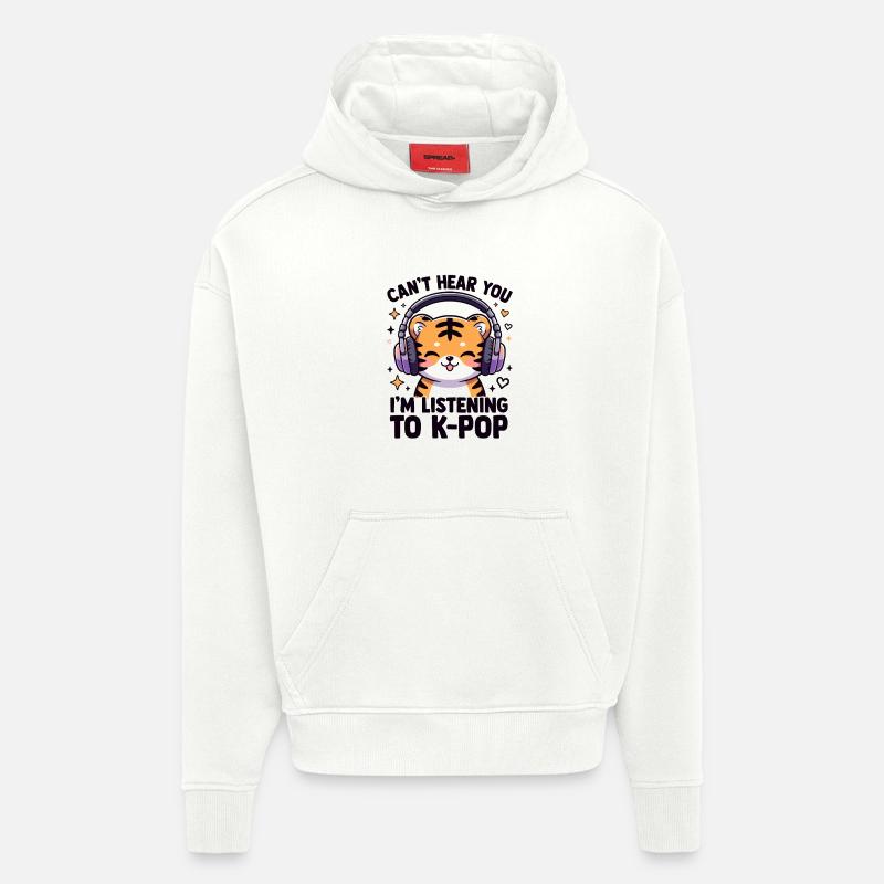 Kawaii K-Pop Tiger mit Kopfhörern - Hoodie- made by SPREAD  - OFF WHITE