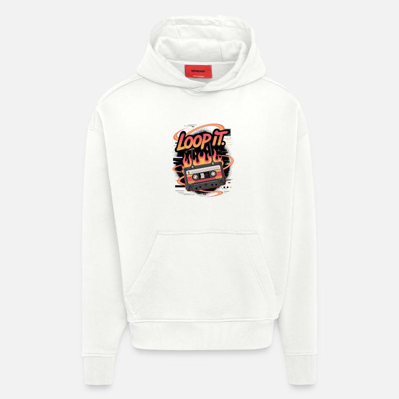 Musique en boucle de cassette rétro - Sweat à capuche bio épais oversize fabriqué en UE - OFF WHITE