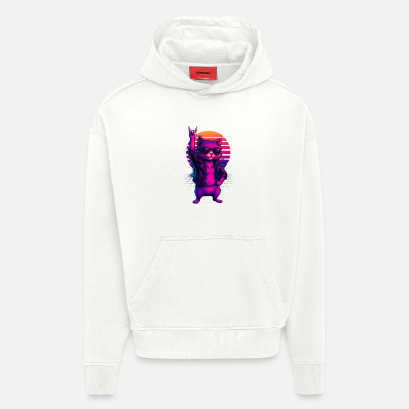 Synthwave Kater Katze Retro Sonnenuntergang - Hoodie- made by SPREAD  - OFF WHITE