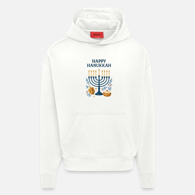 Joyeux Menorah festif de Hanoucca - Sweat à capuche bio épais oversize fabriqué en UE - OFF WHITE