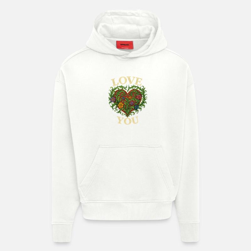 Elsker deg hjerte, romantisk gave - Heavyweight Oversized Organic hettegenser produsert i EU - OFF WHITE