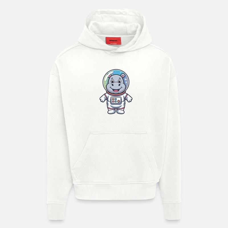 Hippo Astronaut Aventure Spatiale - Sweat à capuche bio épais oversize fabriqué en UE - OFF WHITE