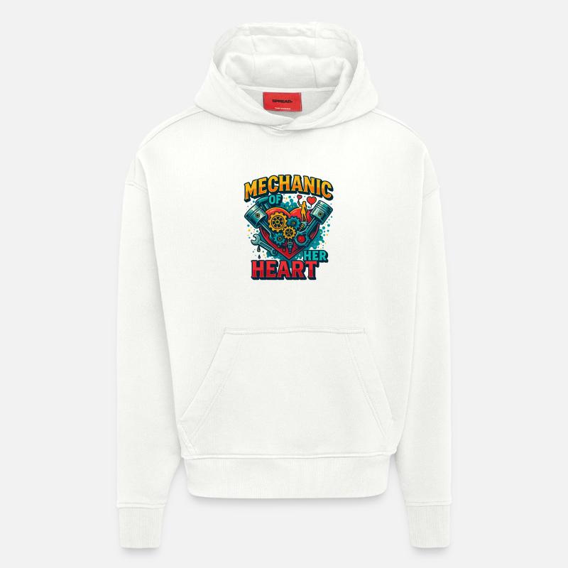 Cœur mécanicien de la Saint-Valentin, tournevis de l’amour - Sweat à capuche bio épais oversize fabriqué en UE - OFF WHITE