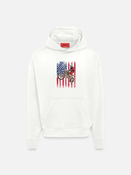 Dirt Biking USA Flag  - Hoodie- made by SPREAD  - OFF WHITE