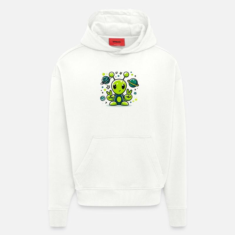 Extraterrestre vert dans l’espace - Sweat à capuche bio épais oversize fabriqué en UE - OFF WHITE
