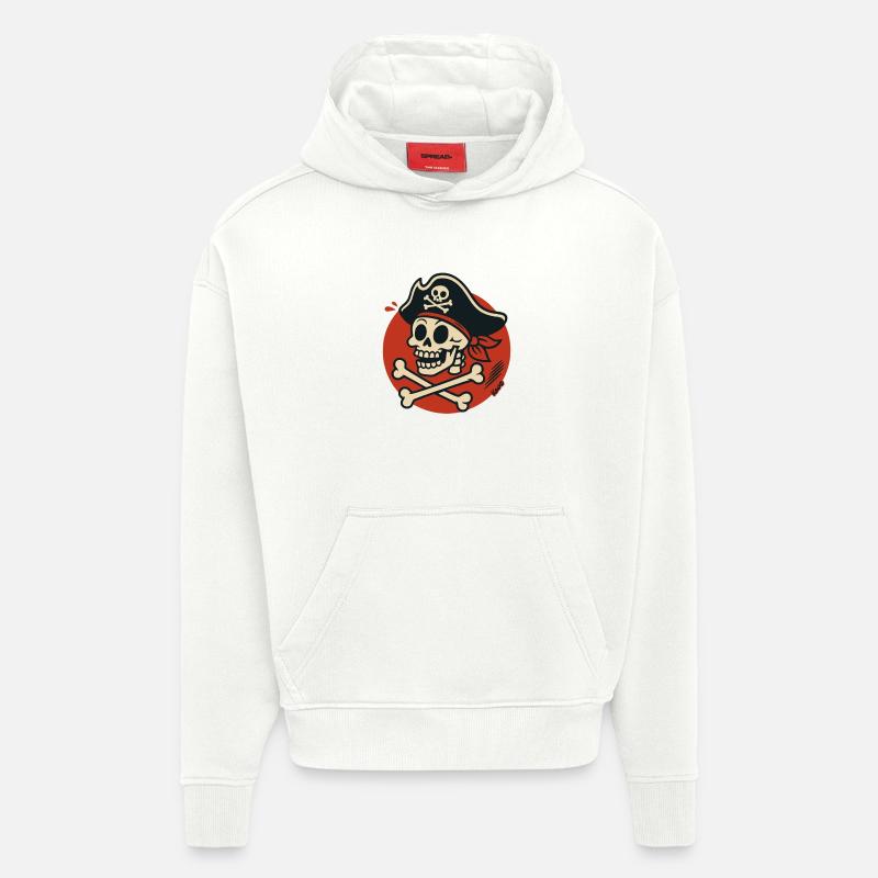 Crâne de pirate avec os - Sweat à capuche bio épais oversize fabriqué en UE - OFF WHITE